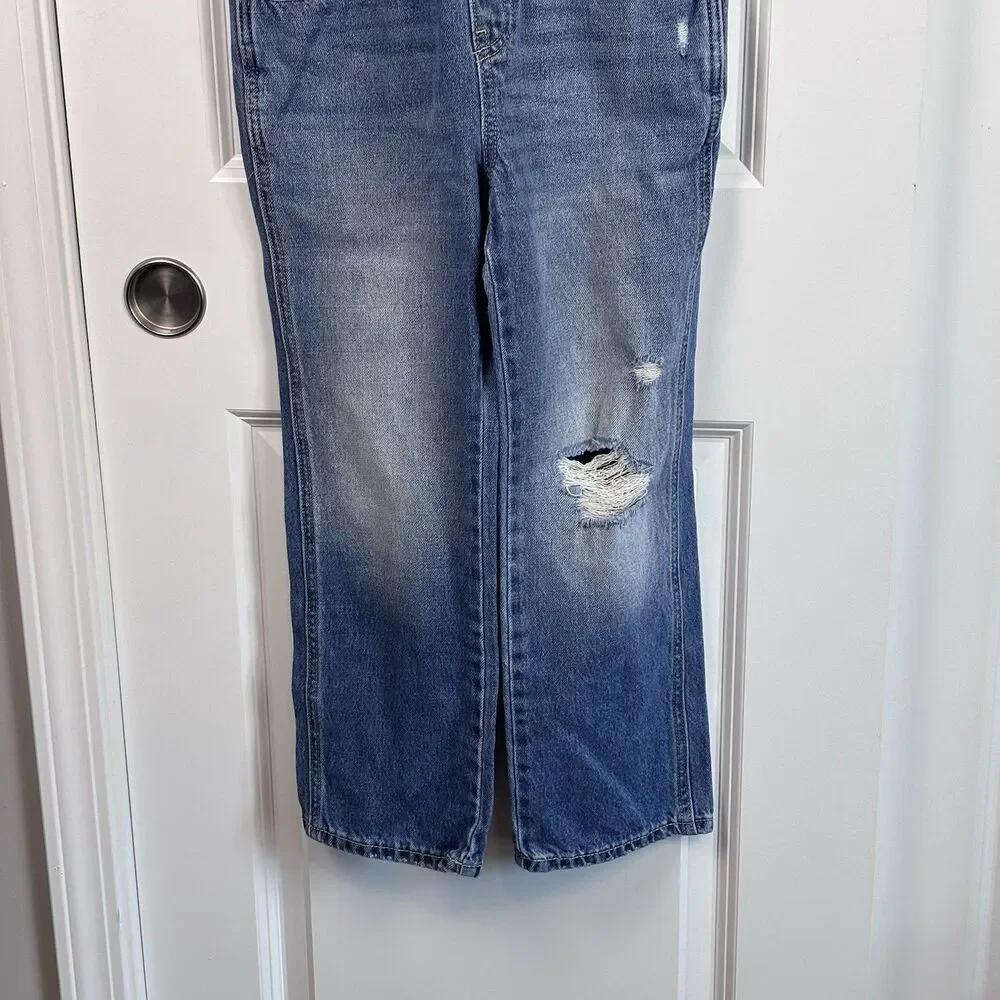 Old Navy Unisex 8 Denim Overalls Distressed Blue Jean Bib 100% Cotton Farmhouse